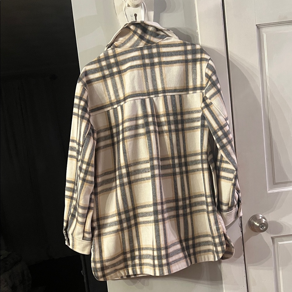 Old Navy Cream and Gray Plaid Pea Coat - Picture 6 of 6